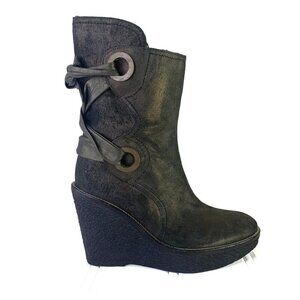 SCARPA LEATHER BOOTS GREEN BOOTS LACE UP BOOTS WEDGE BOOTS MADE IN ITALY SIZE 38